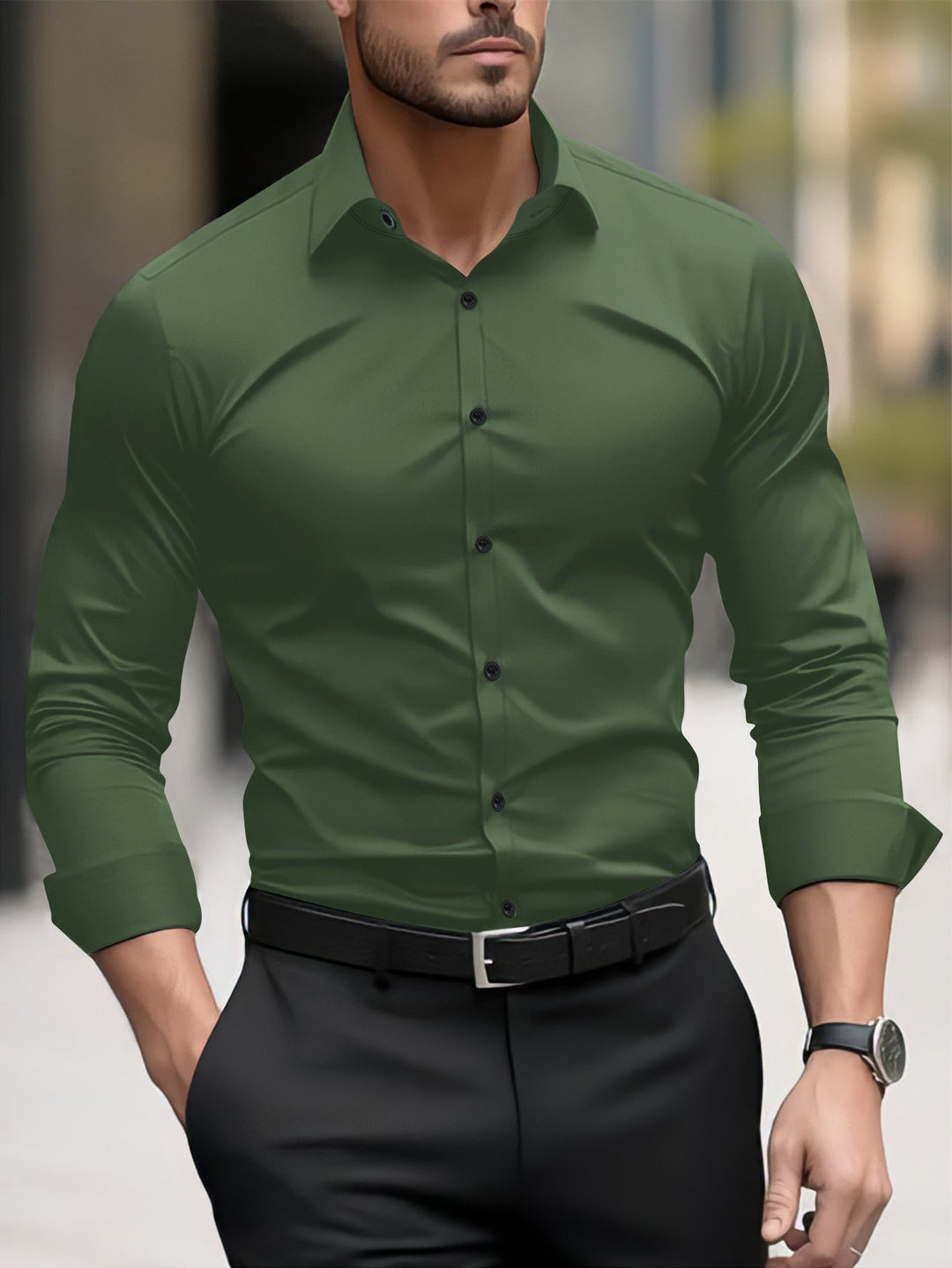 Men's Slim-Fit Long Sleeve Shirt with Modern Cut and Elegant Accents Lune London