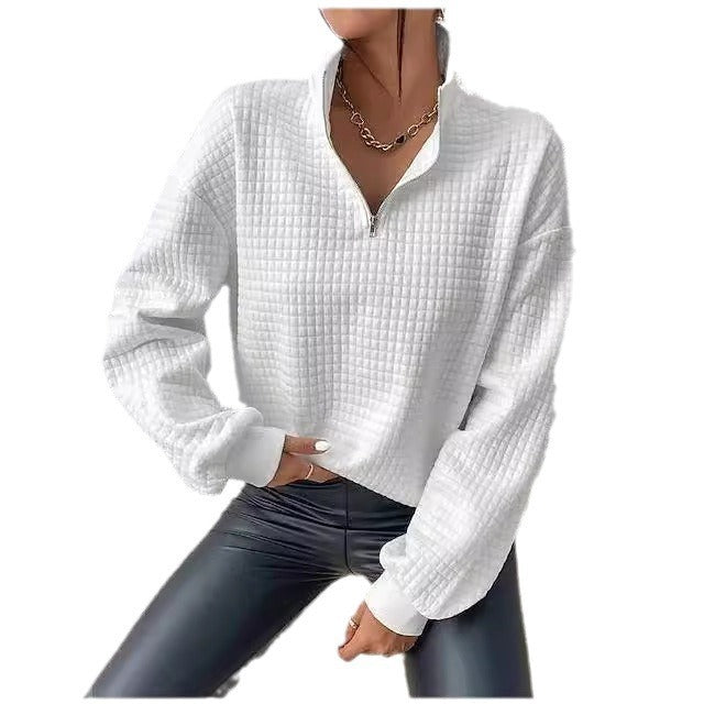 Lady Hoodie with high collar and textured fabric Lune London
