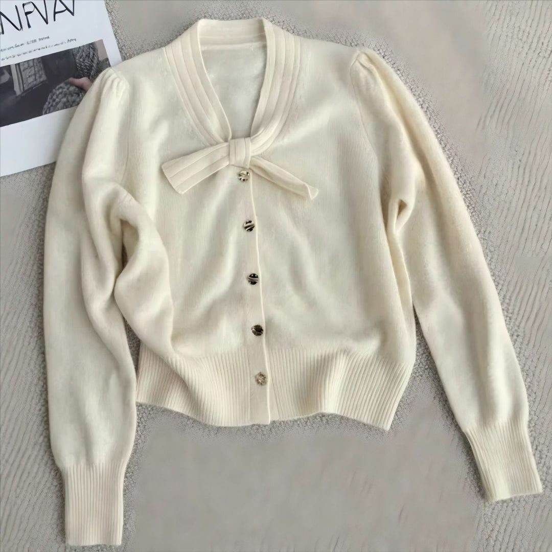 Elegant knitted jacket for women with bow accent and high-quality buttons Lune London