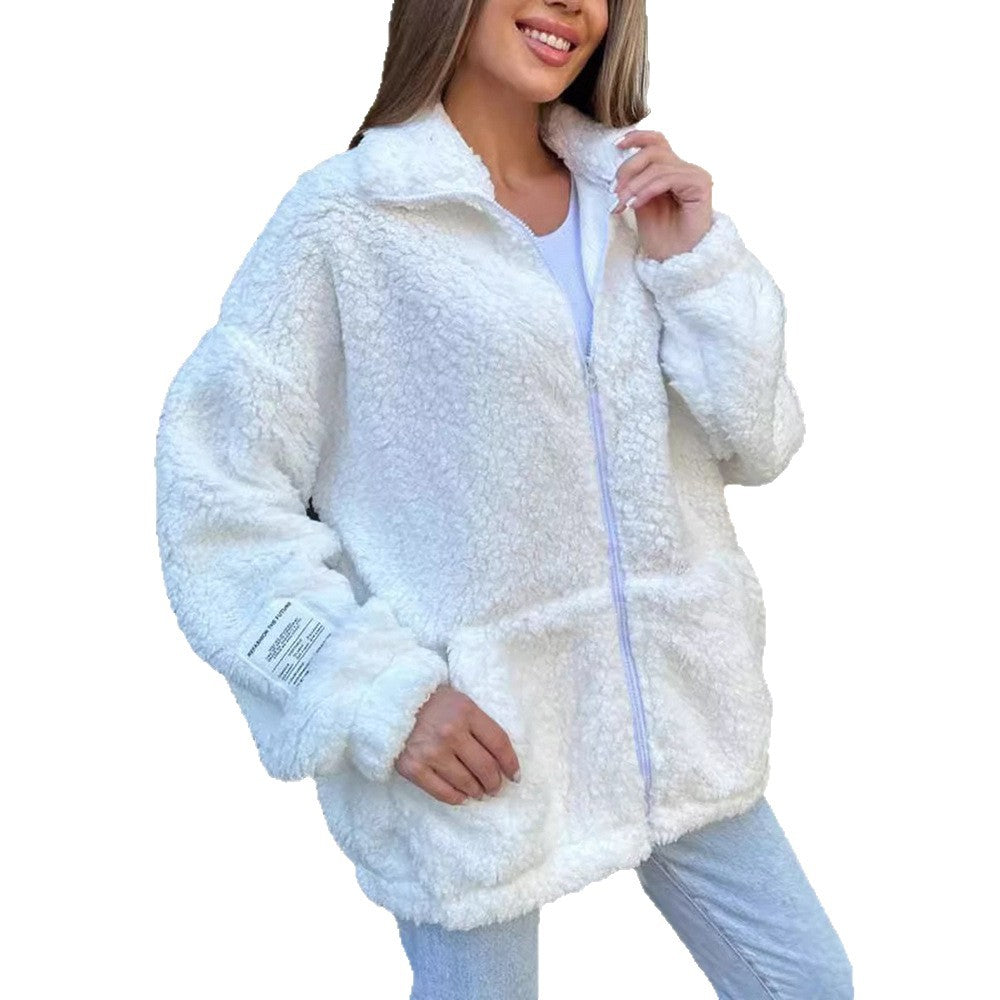 Ladies Cozy Fleece Jacket with High Collar and Practical Pockets Lune London