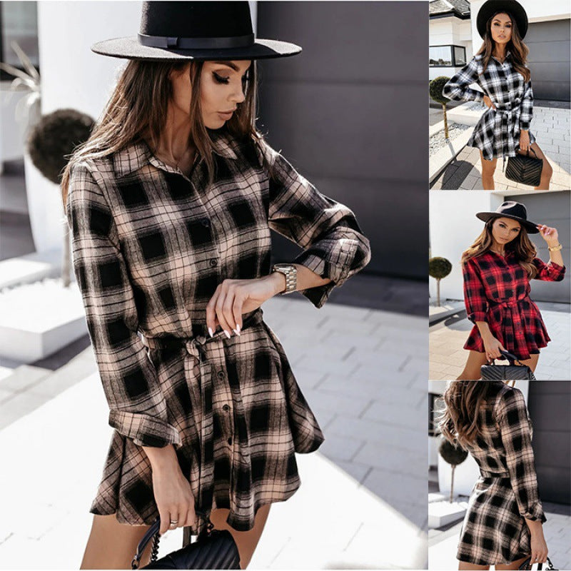 Checkered shirt for women with belt Lune London