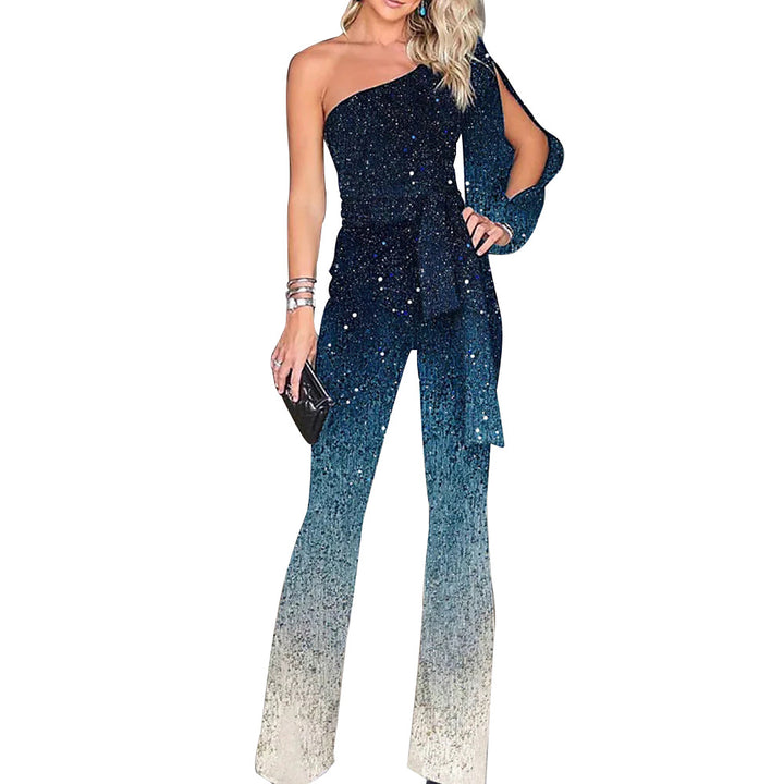 Ladies One-Shoulder Sequined Jumpsuit Lune London