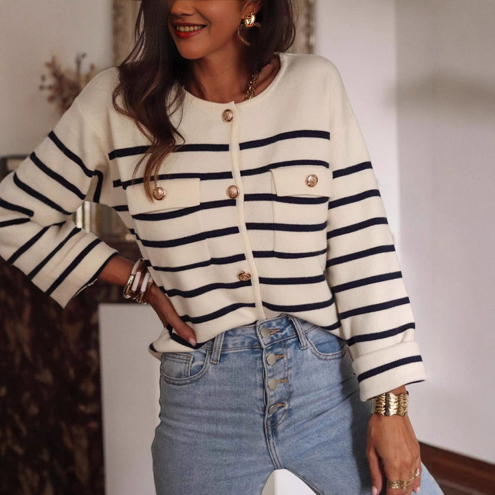 Comfortable cardigan for women with trendy striped pattern and elegant button details Lune London