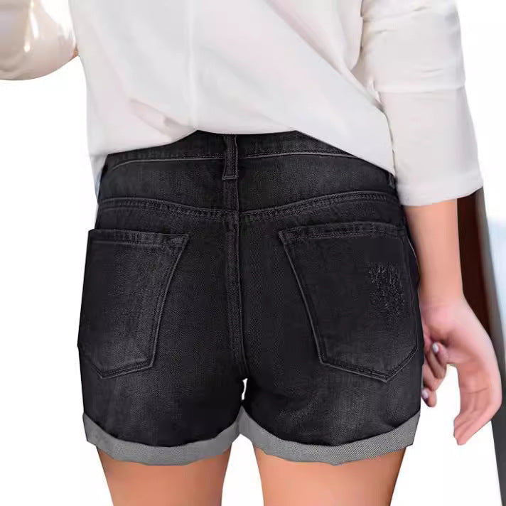 Women's denim shorts with trendy tear details and casual fit Lune London