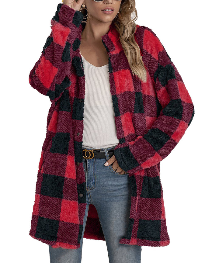 Women’s fleece jacket with checked pattern and practical pockets Lune London