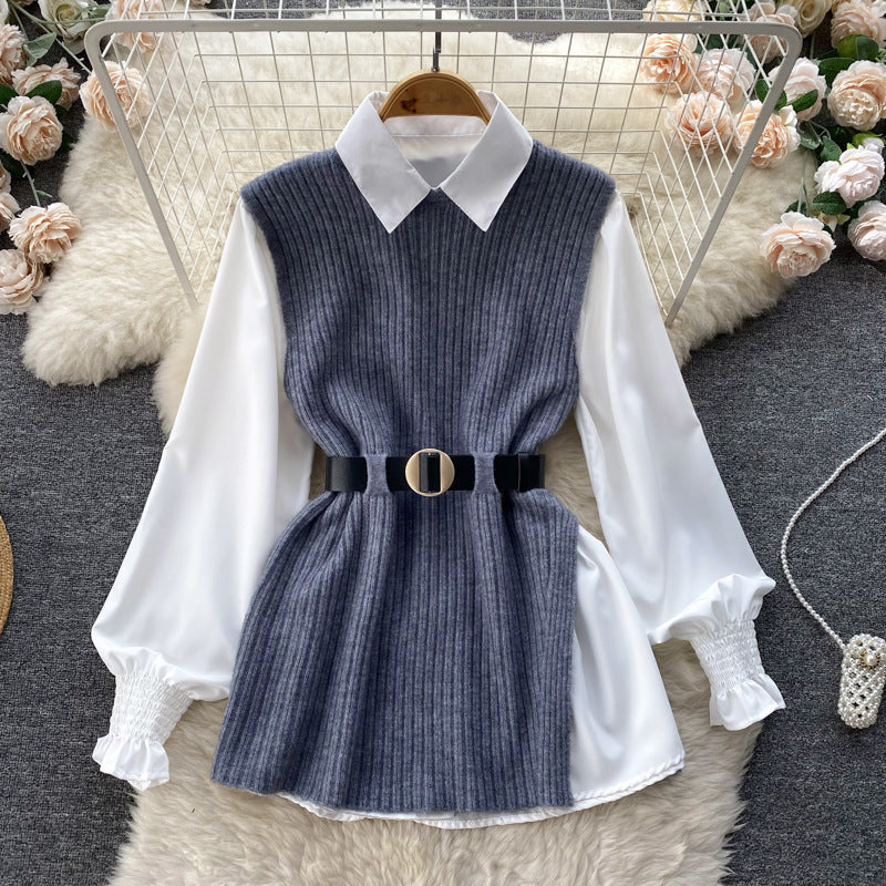Fashion knitted cardigan for women with an elegant shirt underneath Lune London