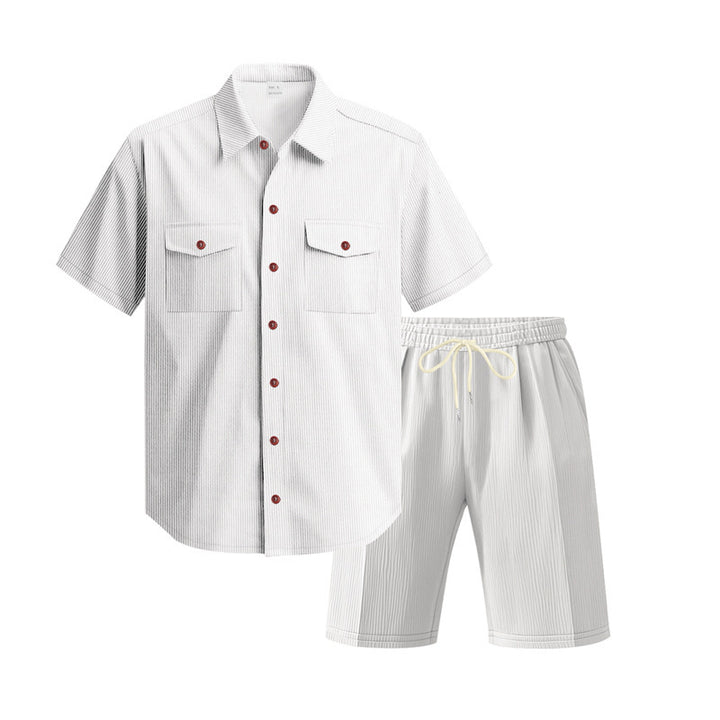 Casual men's outfit with textured top and shorts Lune London