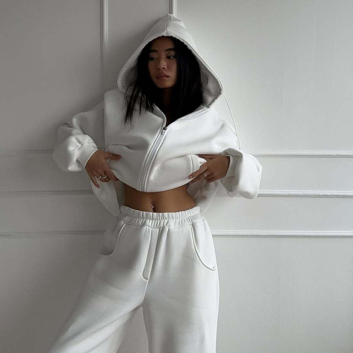 Ladies casual jumpsuit with hood and zipper Lune London