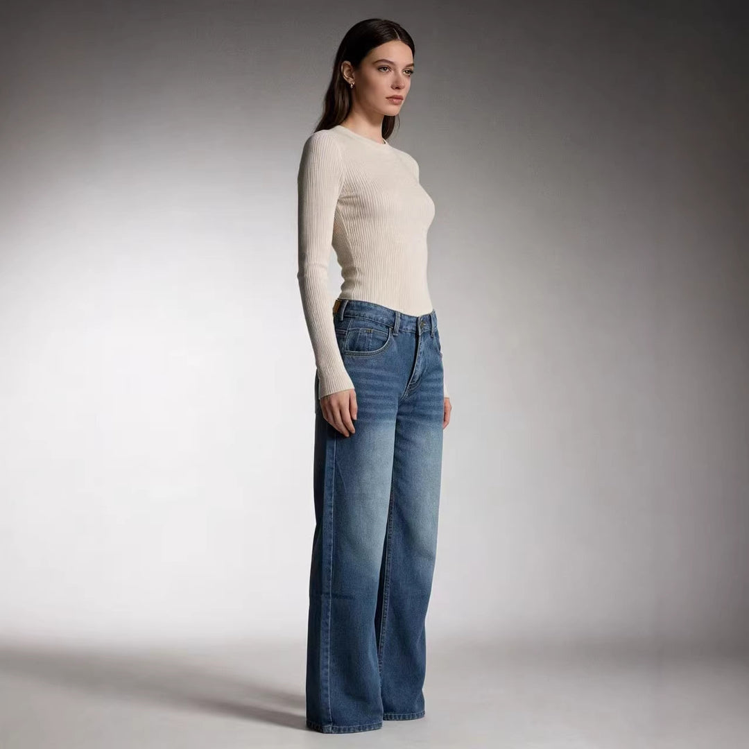 Women's wide denim pants with high waistband and casual cut Lune London