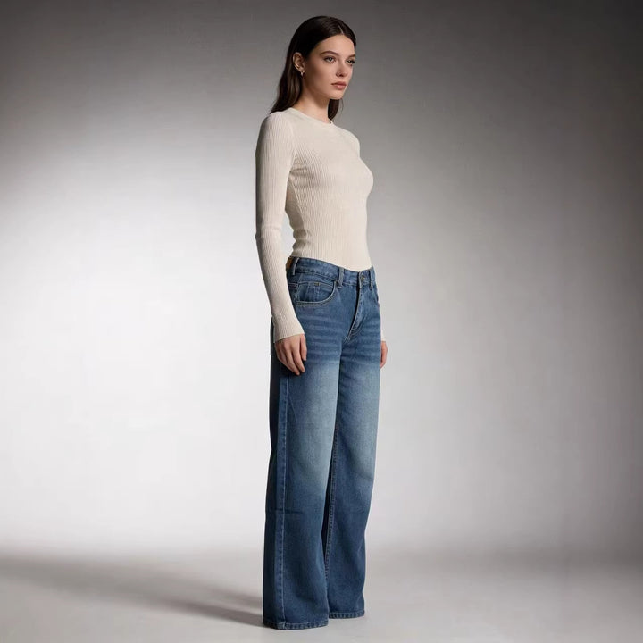 Women's wide denim pants with high waistband and casual cut Lune London