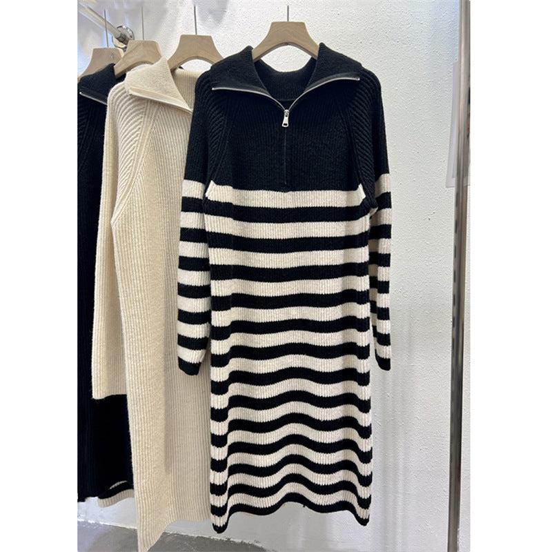 Robe en tricot pour femme avec col montant et demi-zip Chic & Stil