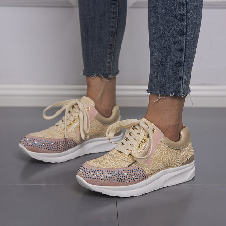 Women's sneakers with sparkling rhinestones and a stylish metallic surface Lune London