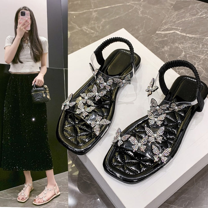 Ladies elegant sandals with rhinestone embellishments Lune London
