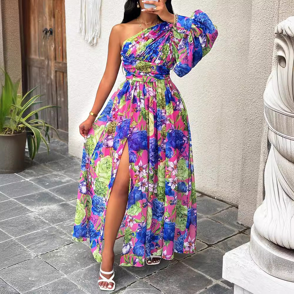 Elegant floral one-shoulder maxi dress Lune London