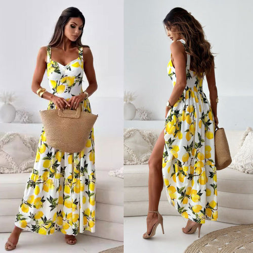Ladies Printed Lemon Maxidress Lune London
