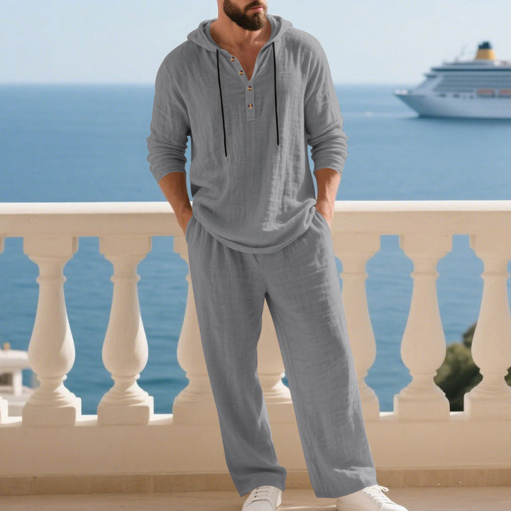 Men's Casual Linen Hoodie Set with Practical Pockets and Relaxed Fit Lune London