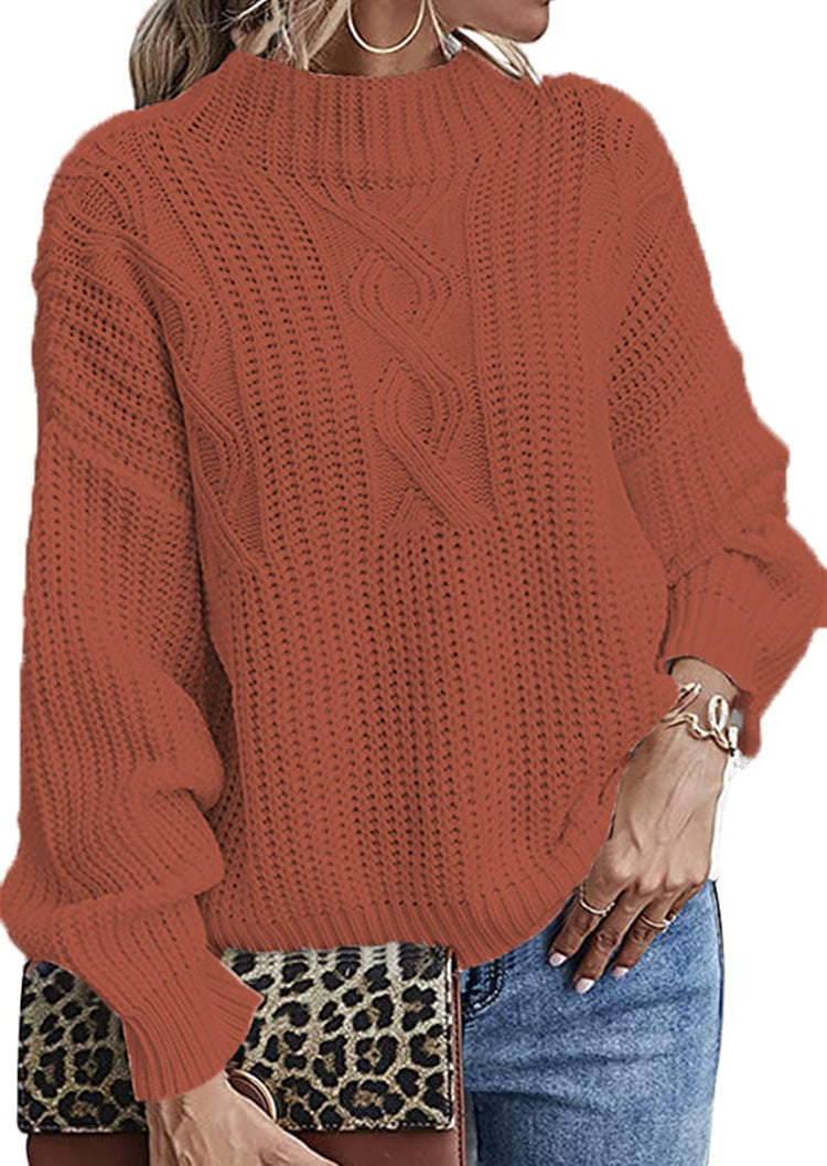 Chunky knit sweater for women with high collar and decorative raised pattern Lune Londonl