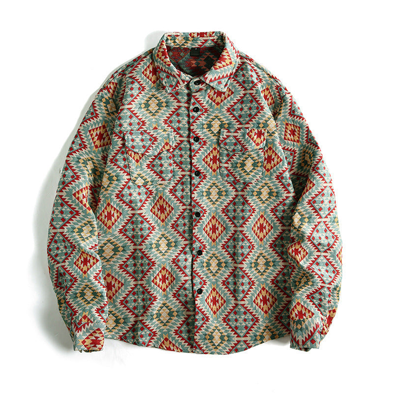 Long sleeve shirt for men with textured ethnic pattern and practical pockets Lune London