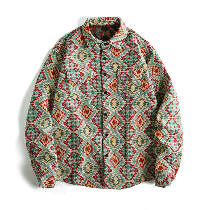Long sleeve shirt for men with textured ethnic pattern and practical pockets Lune London
