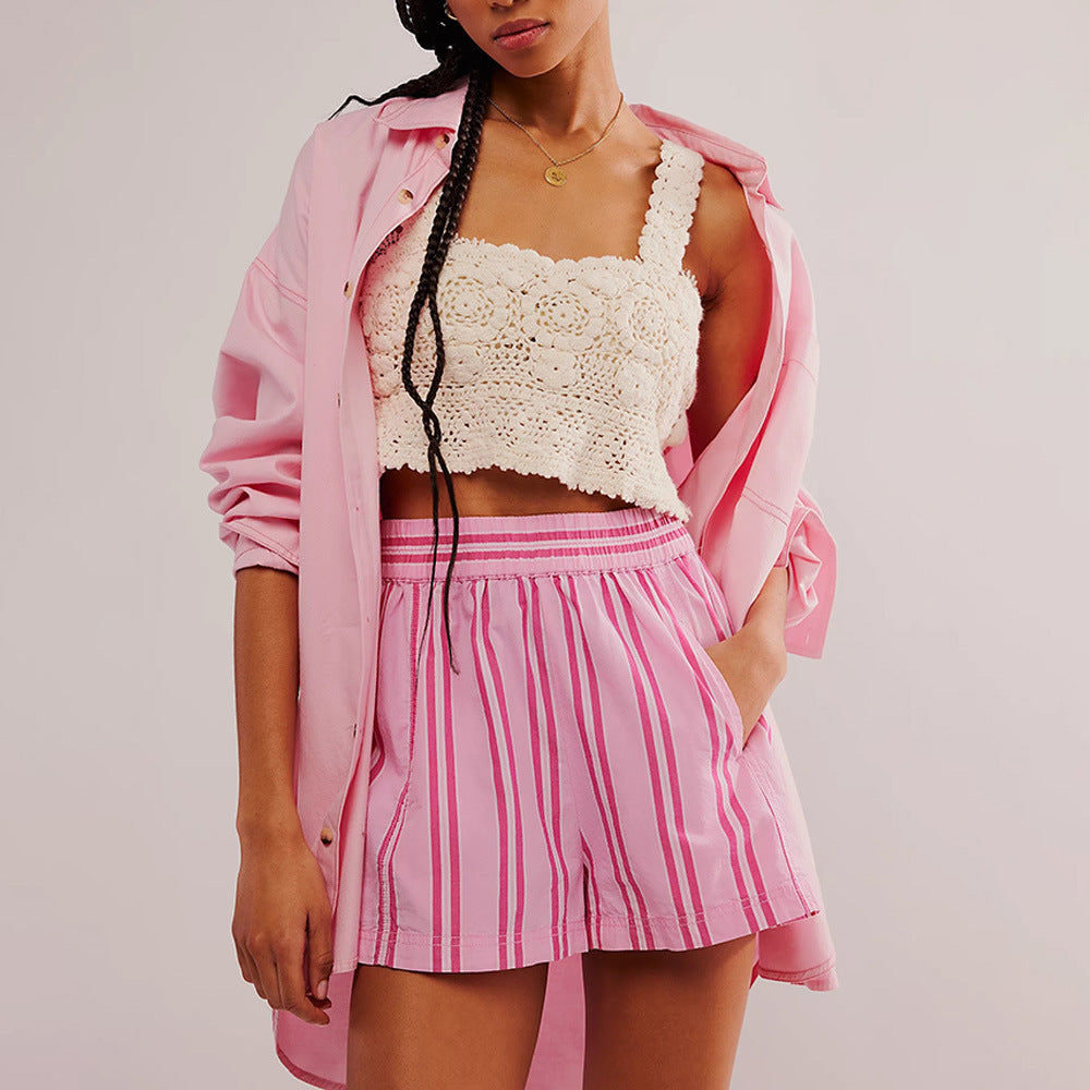 Lightweight cotton shorts for women with a striped design and an elastic waist Lune London