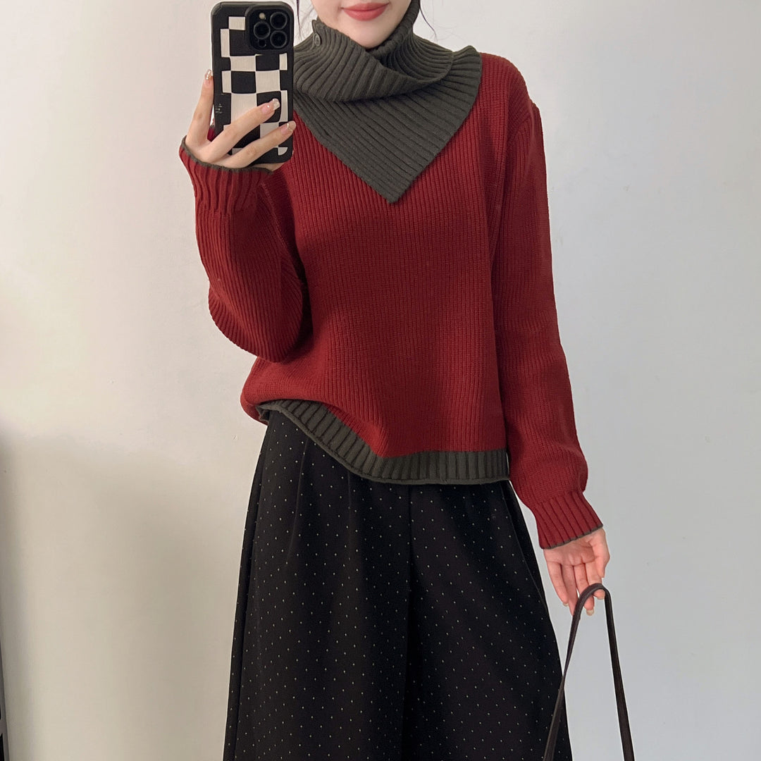 Pull en tricot tendance pour femmes avec col et détail de bouton Chic & Stil