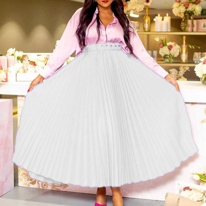 Women's Pleated Midi Skirt with Elegant Waist Fit and Removable Belt Lune London