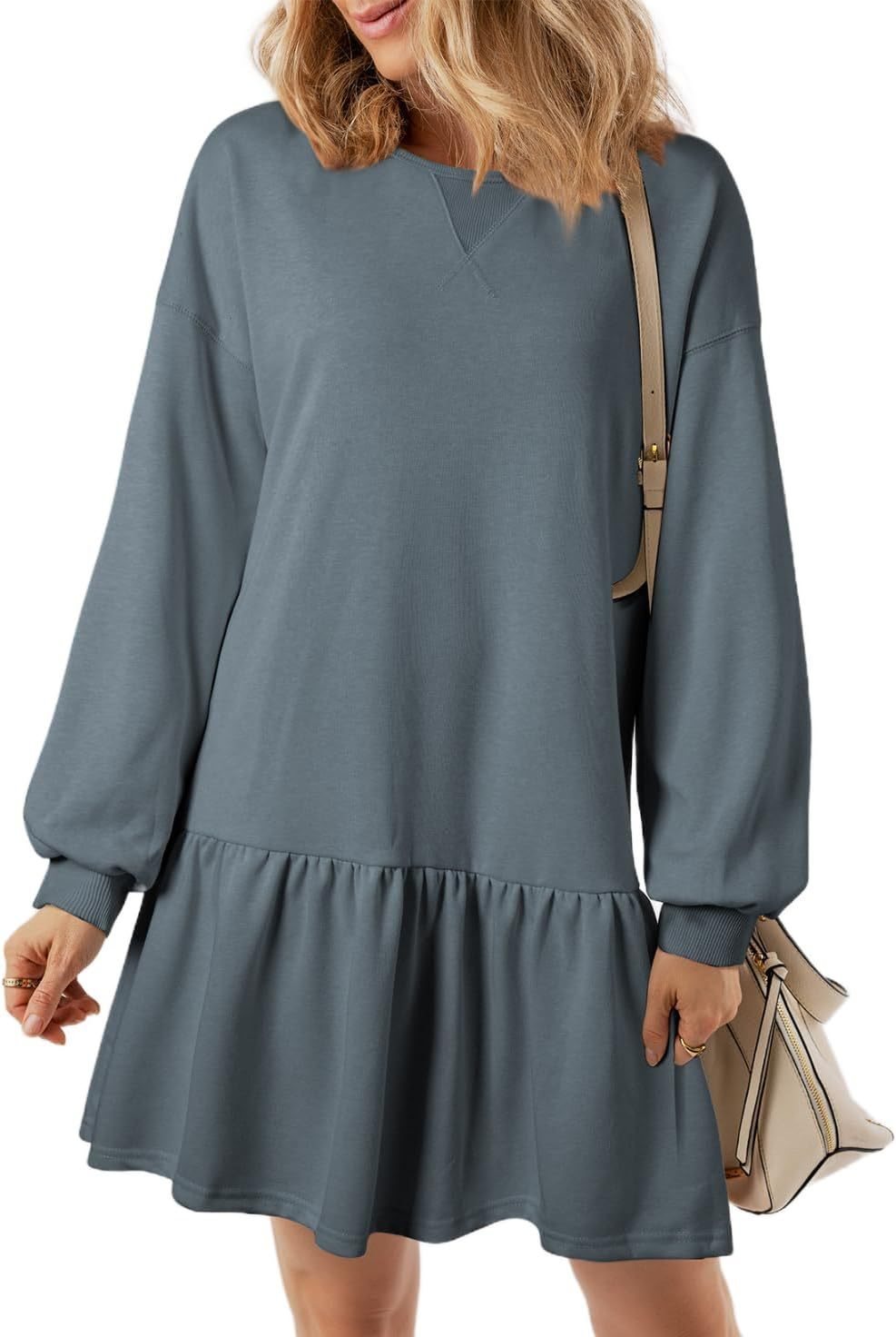 Casual sweatshirt dress for women with V-neck and ruffle hem Lune London