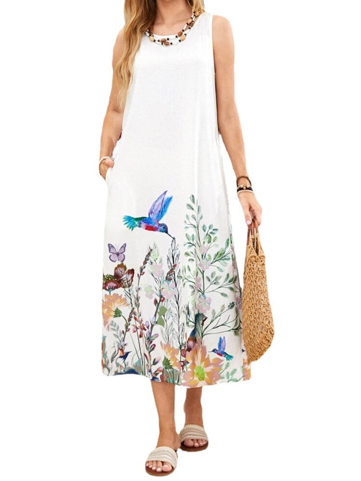 Maxi sleeveless dress for women with floral accents Lune London