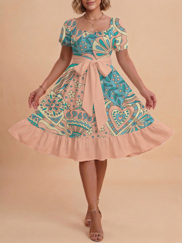Women's elegant maxi dress with floral design and waist belt Lune London