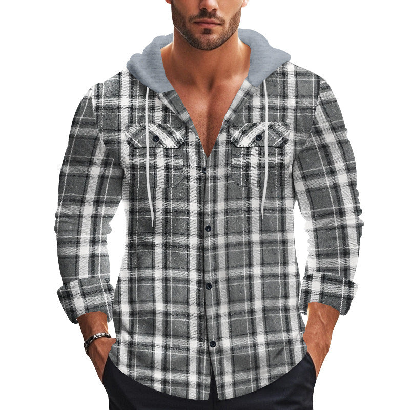Men's plaid casual shirt with removable hood Lune London