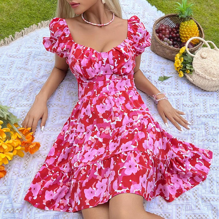 Floral printed mini dress with puff sleeves for women Lune London