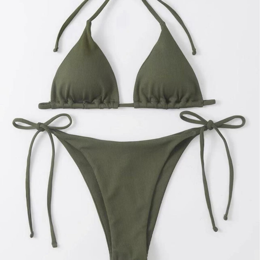 Striped bikini set for women with tie front Lune London