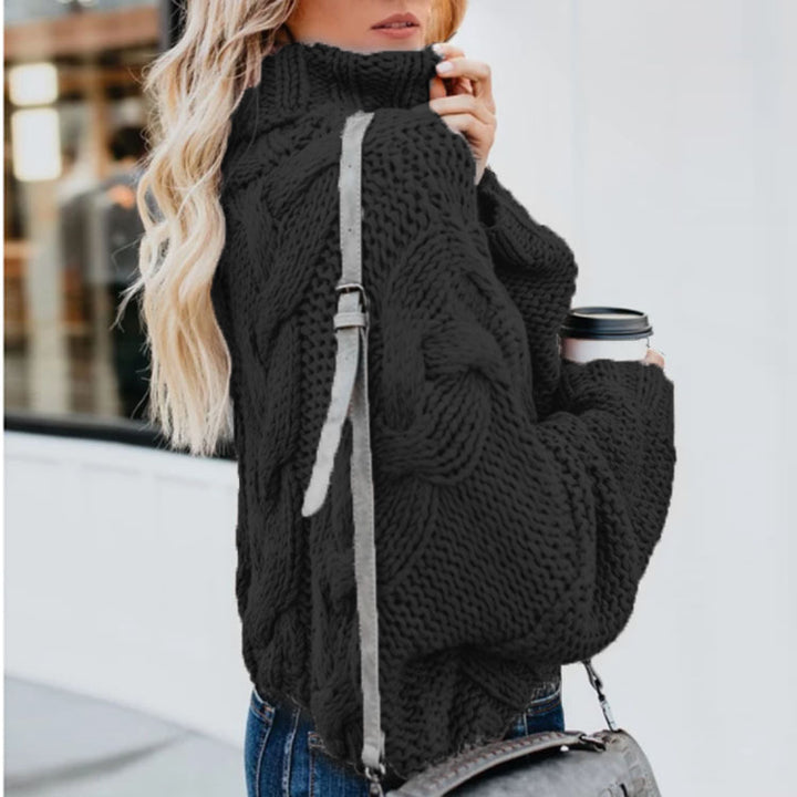 Thick knit pullover for women with high collar and twisted pattern Lune London
