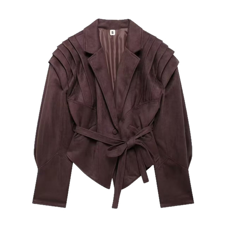 Ladies elegant faux leather jacket with innovative belt Lune London
