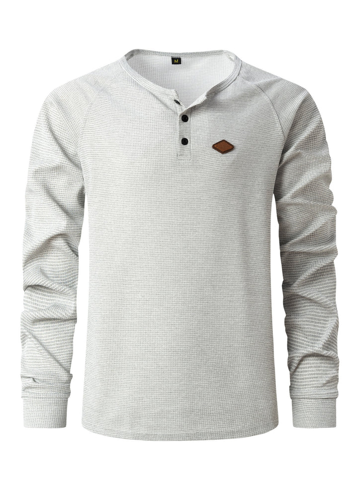 Men's Long Sleeve Henley Shirt with Textured Fabric and Fashionable Button Details Lune London