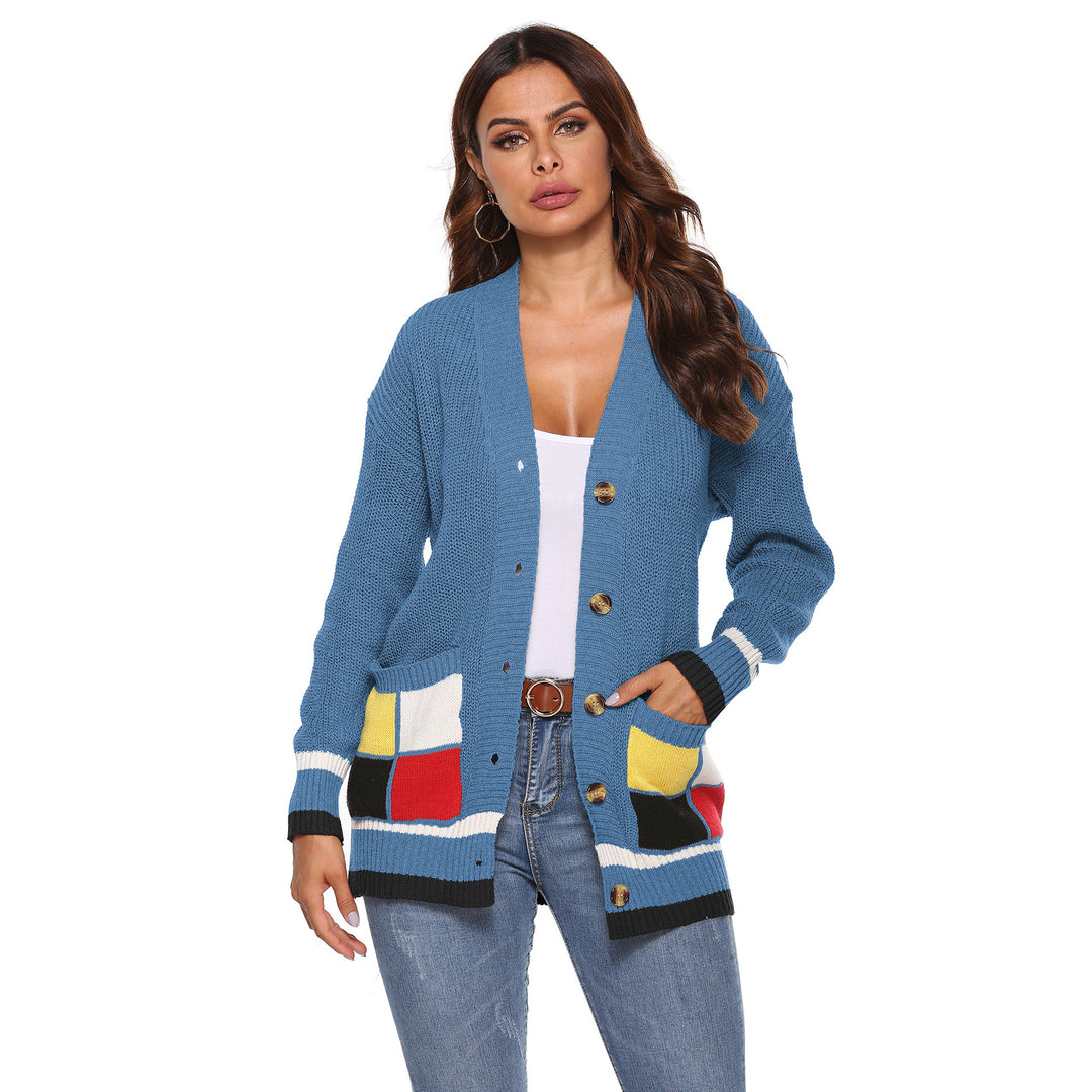 Knit jacket for women with colorful details and large buttons Lune London