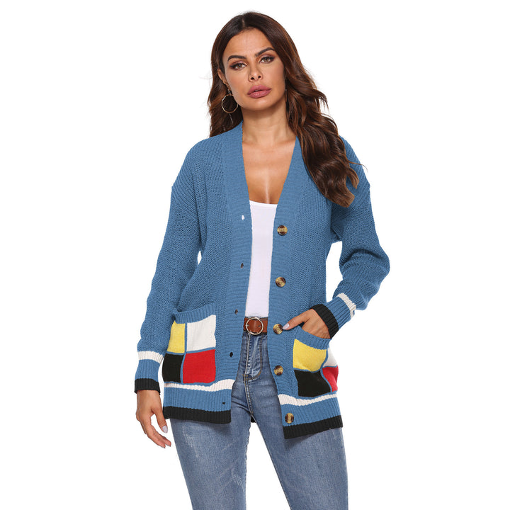 Knit jacket for women with colorful details and large buttons Lune London