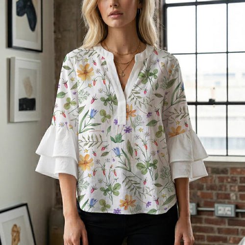 Women's blouse shirt with voluminous sleeves and floral pattern Lune London