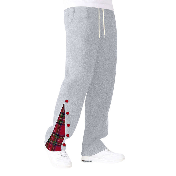 Men's comfortable casual pants with side button details and combined plaid pattern Lune London