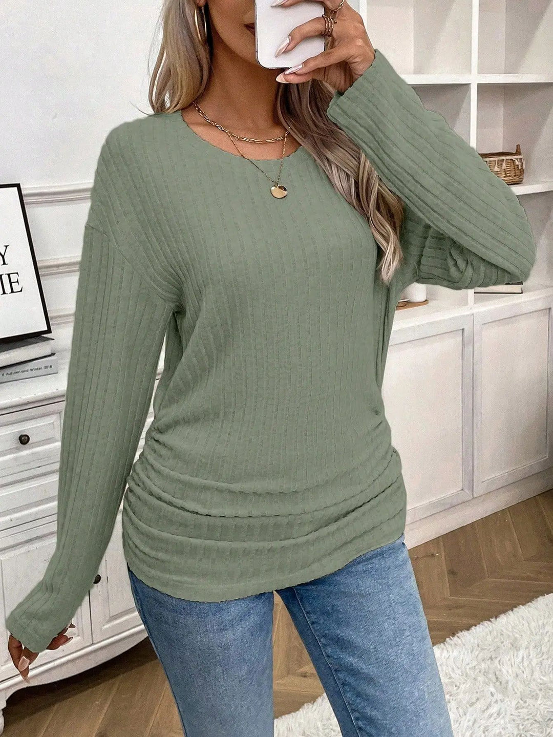 Women Long Sleeve Ribbed Top with Fitted Cut Lune London