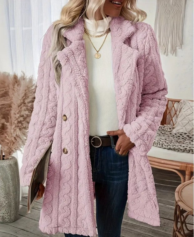 Ladies Long Cozy Coat with Moon London Button Design