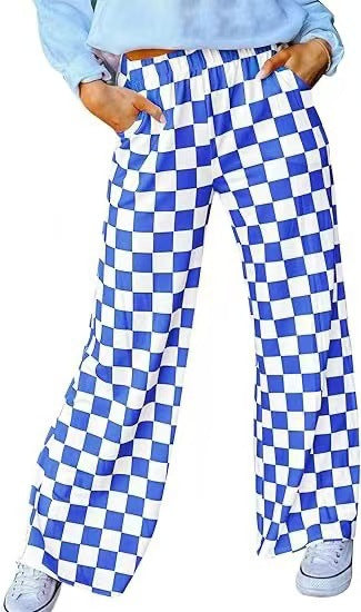 Women's Checkered Palazzo Pants with Elastic Waistband and Practical Side Pockets Chic und Stil