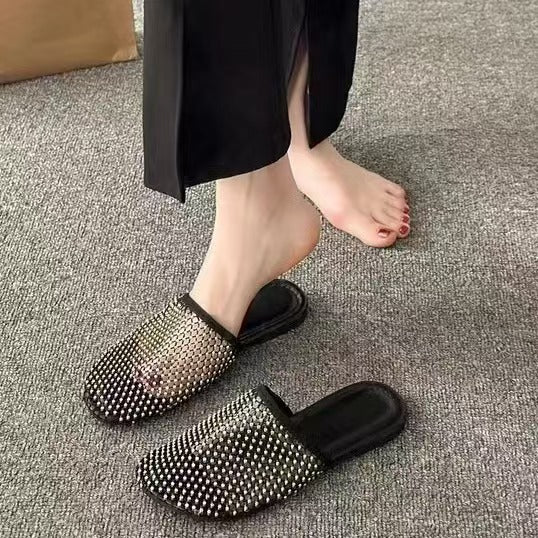 Strappy mules for women with rhinestone embellishment Lune London