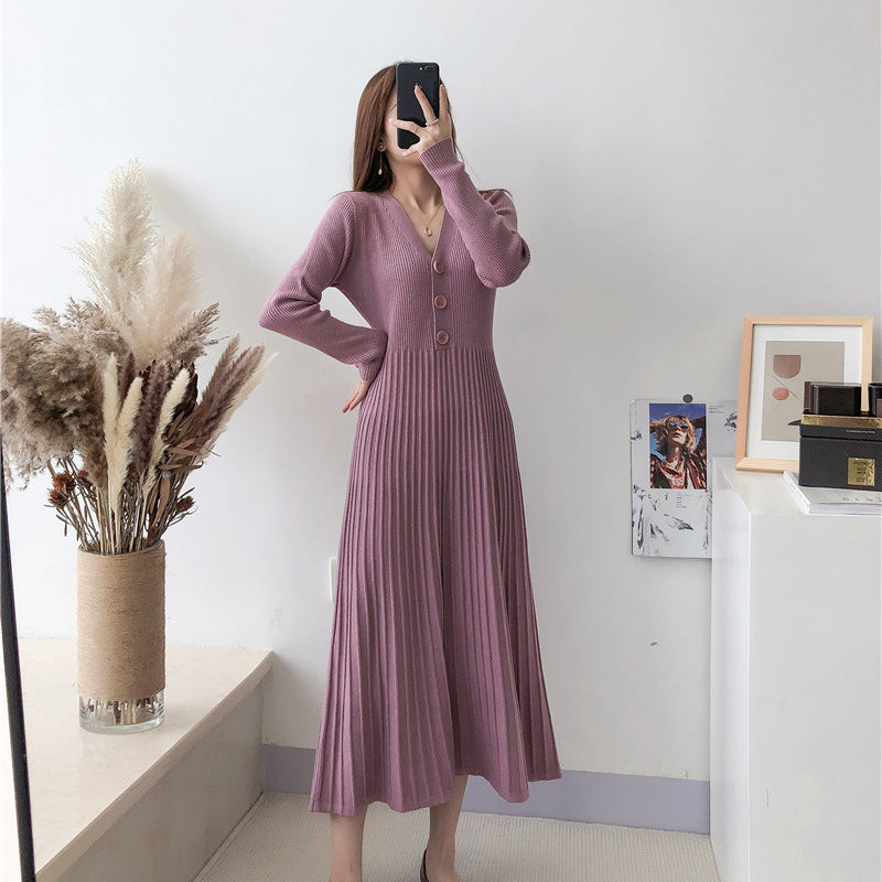 Knitted dress for women with V-neck and button details Lune London