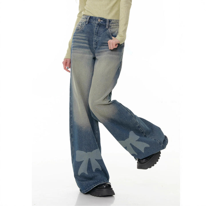 Women's Wide Denim Pants with Exciting Bow Details Lune London