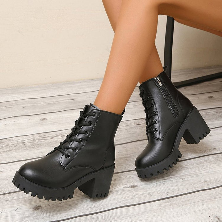 Ankle boots for ladies with a sturdy block heel and laces Lune London