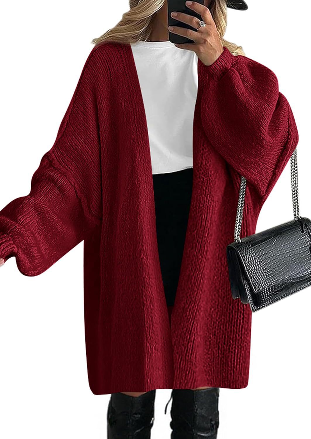 Casual knit coat for women with open cut and wide sleeves Lune London