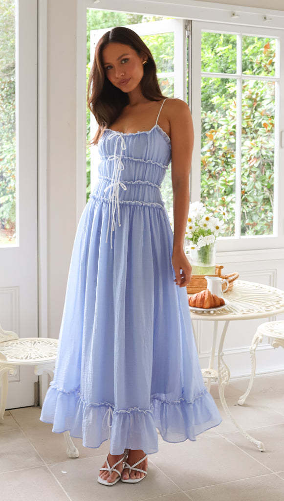 Chic & Stil Women’s Flowing Maxi Dress with Ruffle Details and Adjustable Ties
