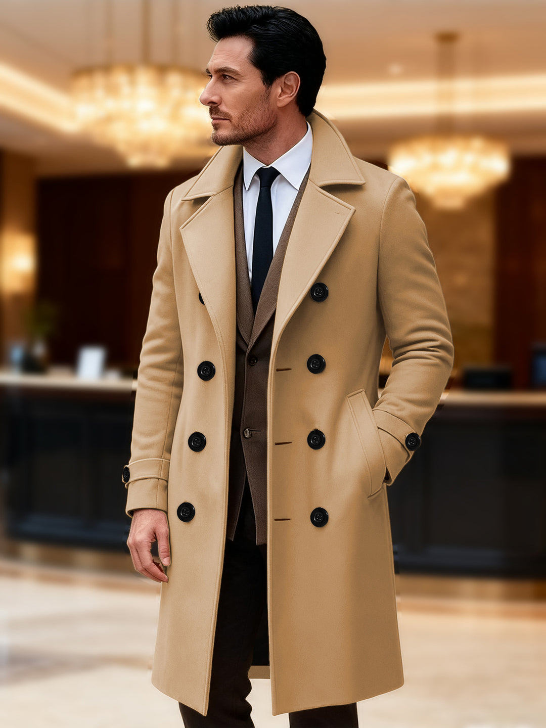 Elegant wool coat for men double-breasted Lune London