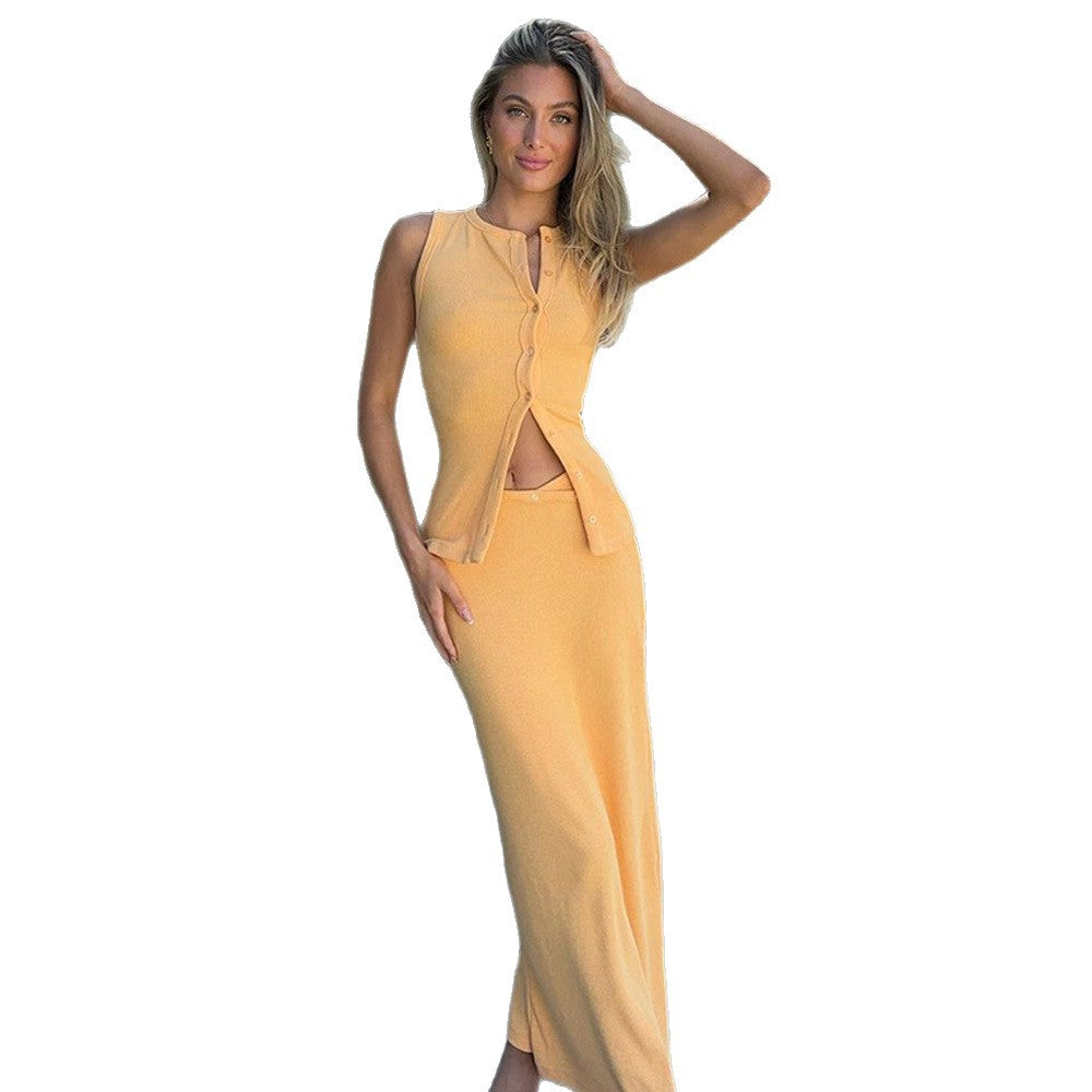 Maxi dress for women with button placket and elegant cut Lune London